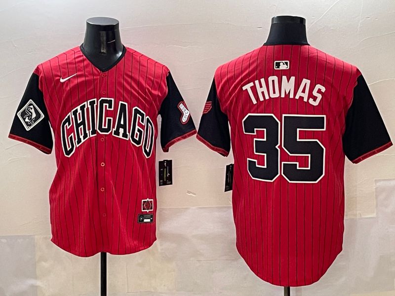 Men Chicago White Sox 35 Thomas Red Stripe Joint Name 2025 Nike MLB Jersey style 6